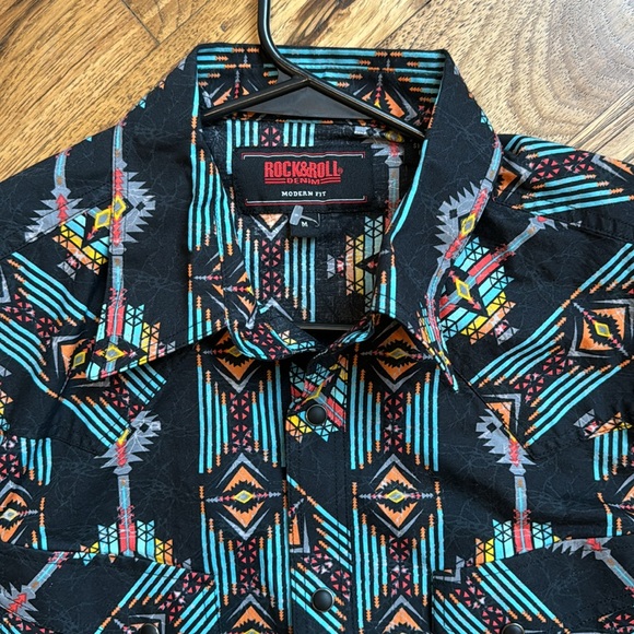 Rock & Roll Denim Modern Fit Western Button Up M - Picture 2 of 5